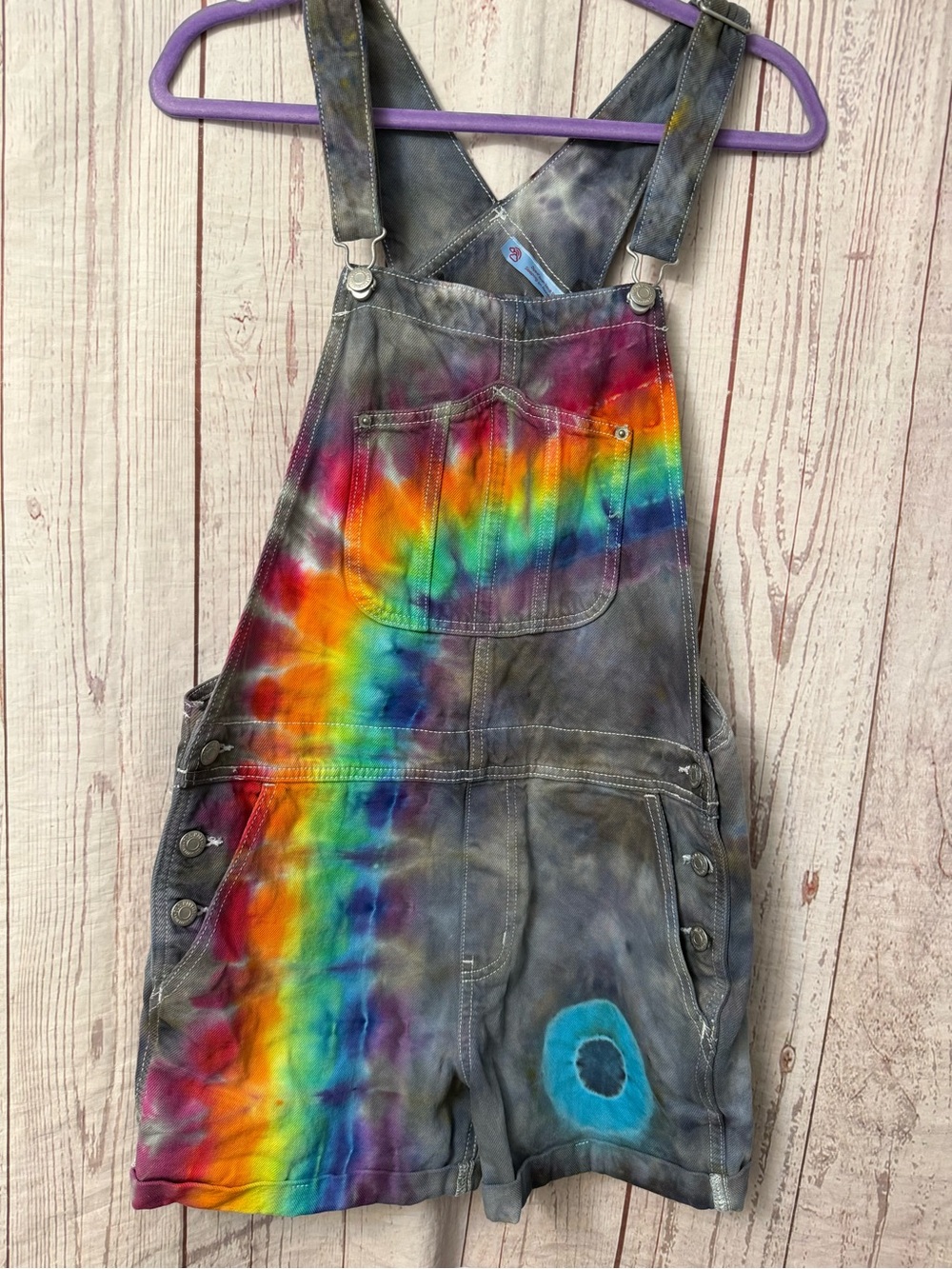 Sleeping on Rainbows Fishman Donut Tie-Dye Rainbow Overall Shorts